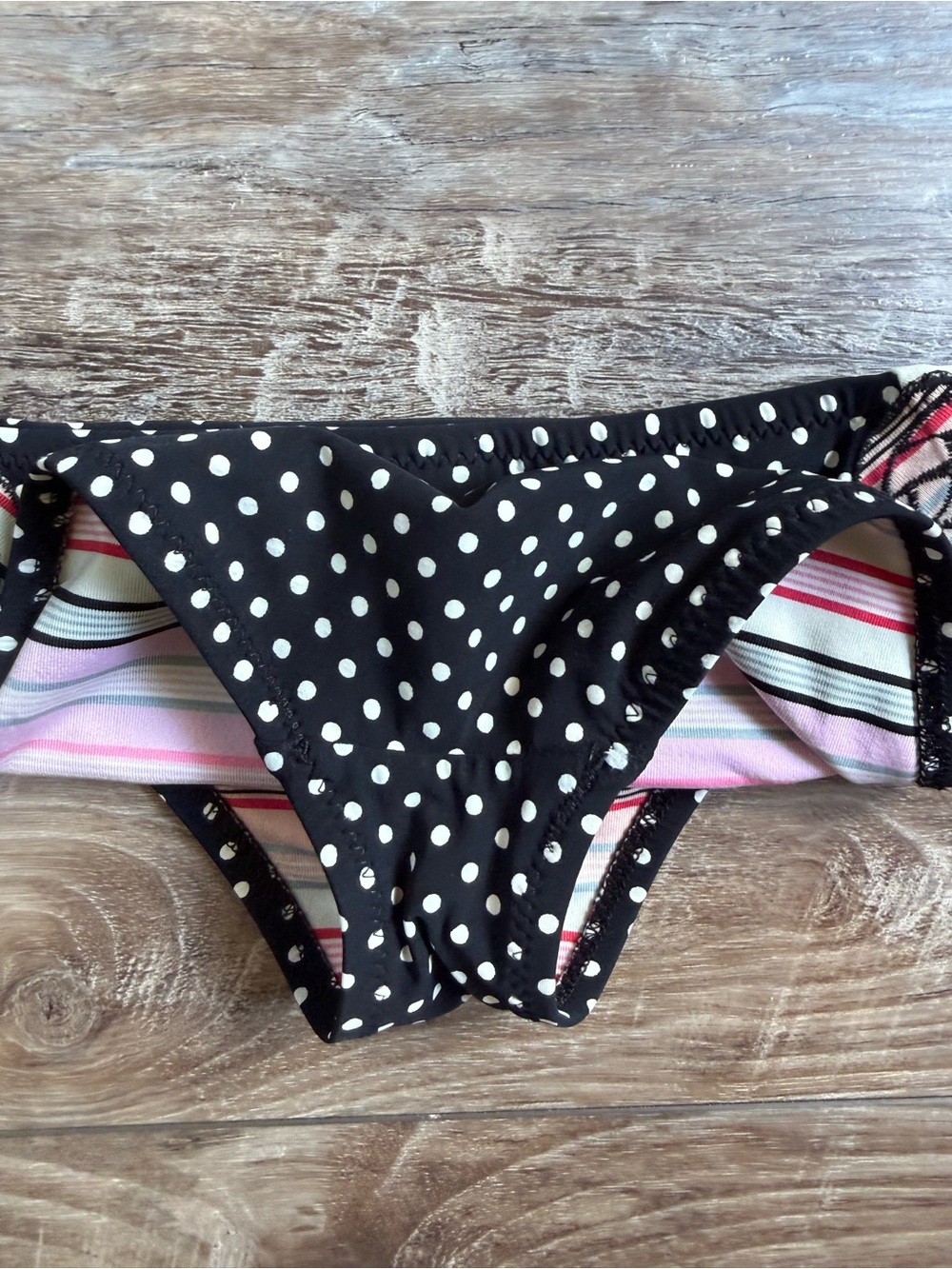 Betsey Johnson Black Polka Dot Bikini Bottom with Pink Trim - Picture 4 of 5